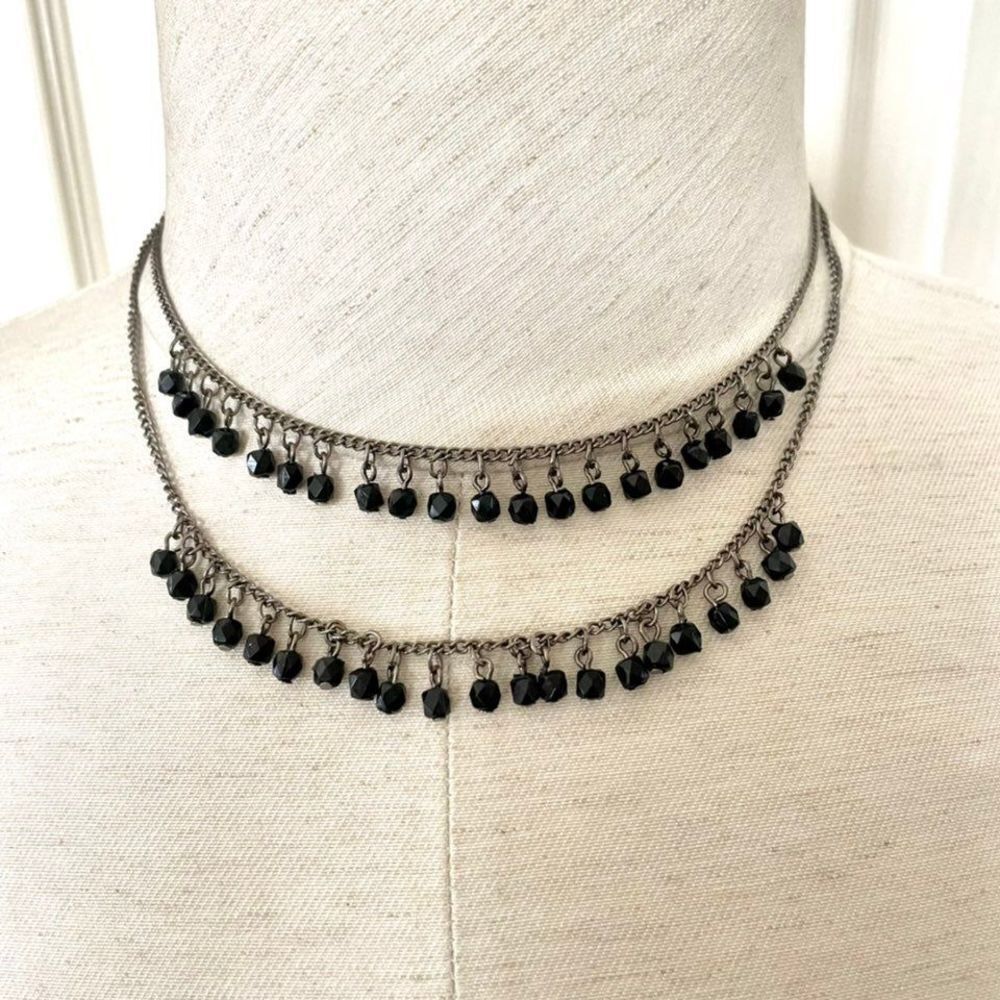 Claires double stranded silver tone black beaded necklace